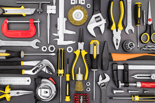 Tools against a metal background